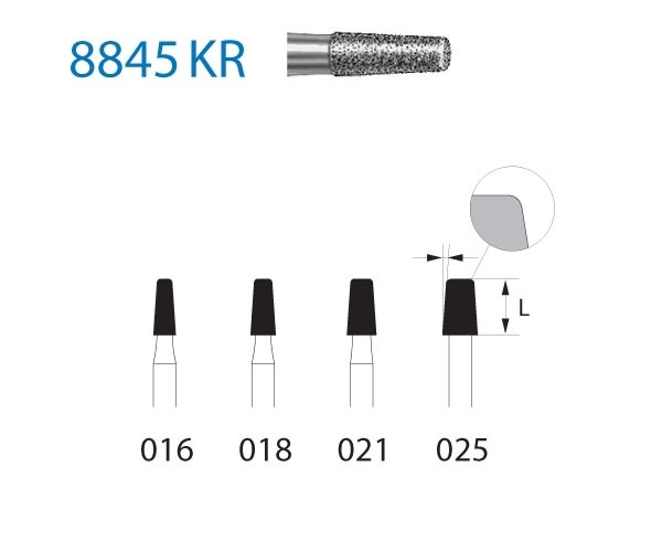 Diamond Burrs 8845KR.314. Flat Conical Diamond Burs FG (5 pcs.) KOMET