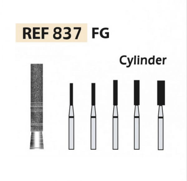 DIAMOND CUTTERS 837-FG Long flat tip cylinder X5UDS. (837-010 F RED) Img: 201811031