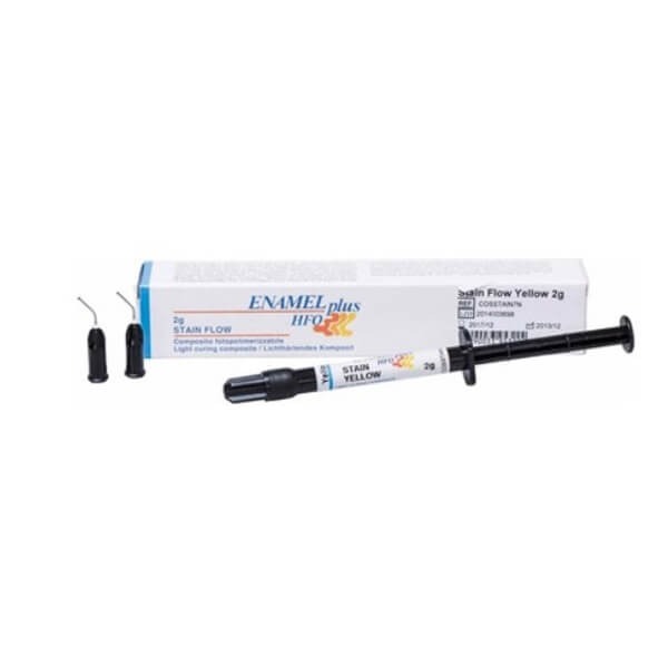 Enamel plus HFO: Fluorescent Fluid Light Curing Composite (2 g syringes) - 1 x 2 g syringe - Colour: Yellow Img: 202307011