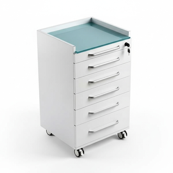 Dental Clinic Cart: Glass Countertop with 5 Drawers Img: 202601241