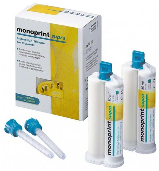 Monoprint Supra- VPS Silicone single phase (2 x 50 ml) -6 mixing cannulas - 2 x 50 ml-6 mixing cannulas Img: 202107101