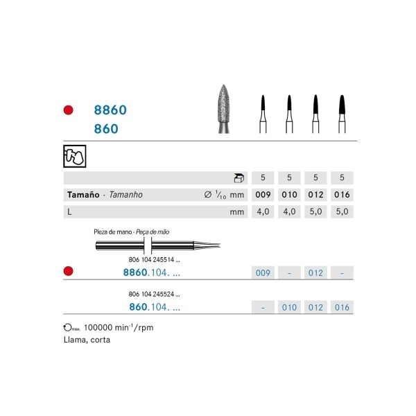 860.104 Burs. Diamond Flame PM (5 pcs) - No. 010 Img: 202308191