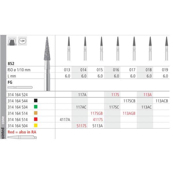 4117A/6 852 Diamond Lance FG Burr (6 pcs) - NO. 013 Img: 202204301