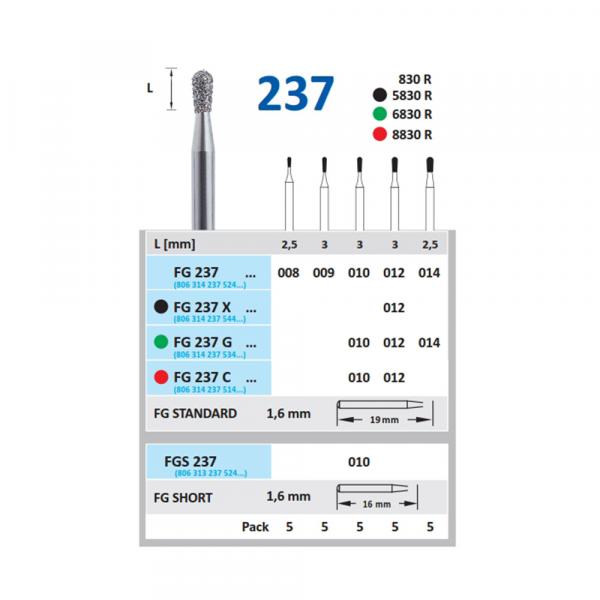 Diamond Burr Fg237 (5Ud) - 237C-010 Fig.830 5Pc Img: 202002291