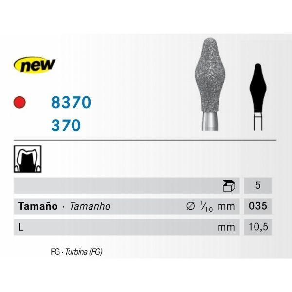 Barrel Bur 370 Diamond for FG (5 pcs) - T: 035 - G: Fine Img: 202404131