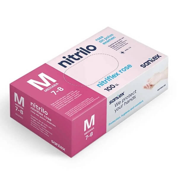 Powder-Free Disposable Pink Nitrile Gloves (100 units) - XS Img: 202511221