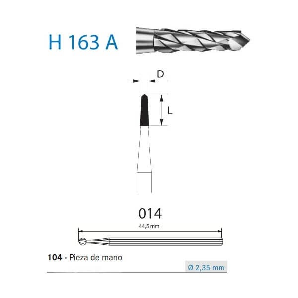 H 163 A: Tungsten Conical Burr for Maxillofacial Surgery (5 pcs) - H163A.104.014 Img: 202212241