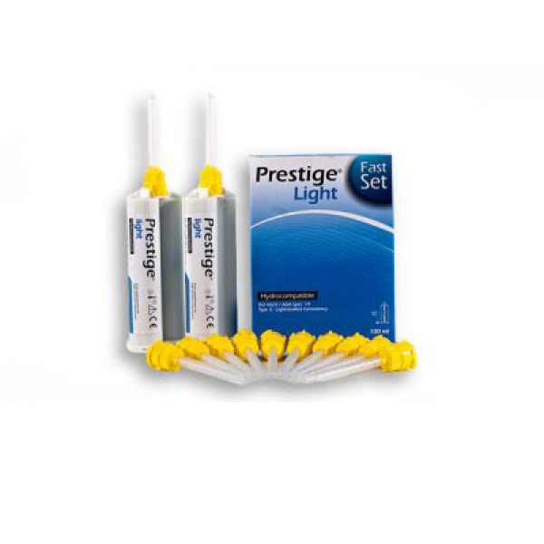 Prestige Light std pack (50 ml base + cat + 12 tips) - Polyvinyl siloxane silicone - 2 x 450 ml - D: Putty - F: Normal Img: 202507191