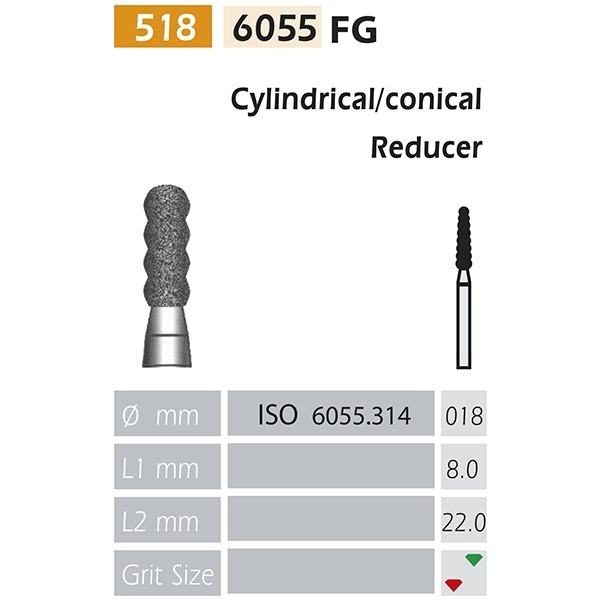 DIAMOND CUTTERS 6055-FG X5UDS cylindrical / conical reducer. (6055-018 F RED) Img: 202110301