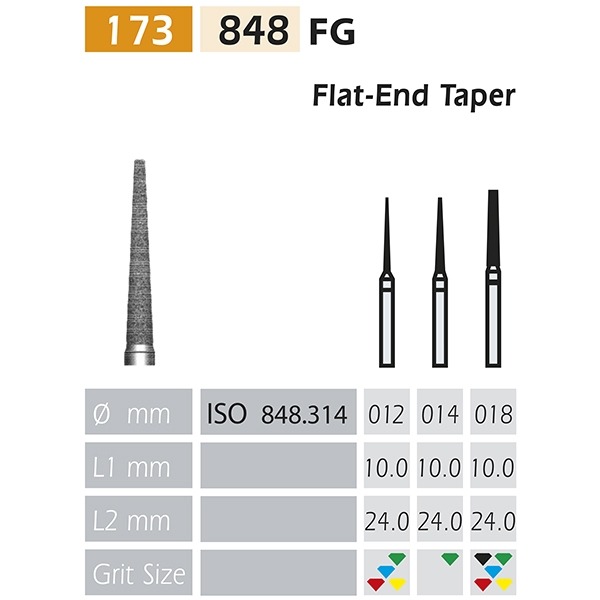 DIAMOND CUTTERS 848-FG Cone tip flat X5UDS. (848-012 SF YELLOW) Img: 201807031