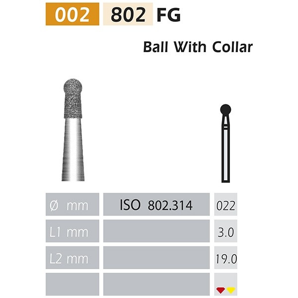 802-FG DIAMOND BURS - Ball with collar X5UDS. (802-022 YELLOW YELLOW) Img: 201807031