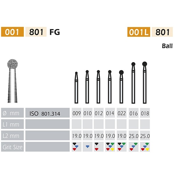 DIAMOND BURS - 801-FG Ball X 5 UDS. (801,018) Img: 202110301