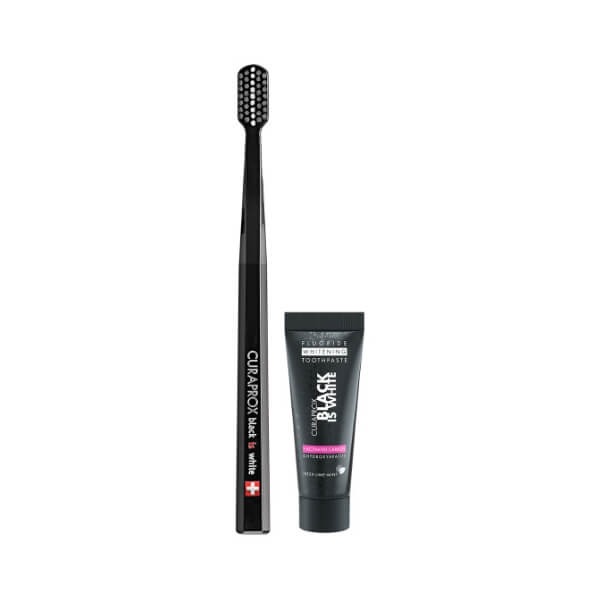 Curaprox Black is White: toothbrush and toothpaste (90 ml) - Paste (10 ml) + Brush Img: 202302111