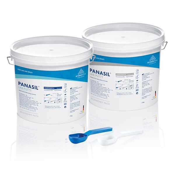 Panasil Lab Putty: Pentamix impression material. - 1 × 5 kg catalyst paste, 1 × 5 kg base paste, 2 × dispensing scoops Img: 202411301