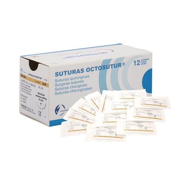 Octosutur: Nylon Suture 4/0 - 45 cm Triangular 3/8 of 19 mm (12 pcs.) Img: 202306101