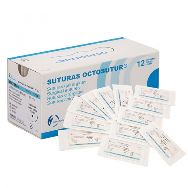 Octosutur: Silk suture 3/0 - 75 cm - Triangular 3/8 of 16 mm (12 pcs.) Img: 202304151