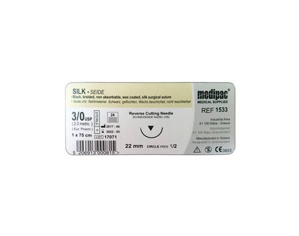 Silk sutures 1/2 circle 22mm SILK - 3/0 SILK Img: 202011211