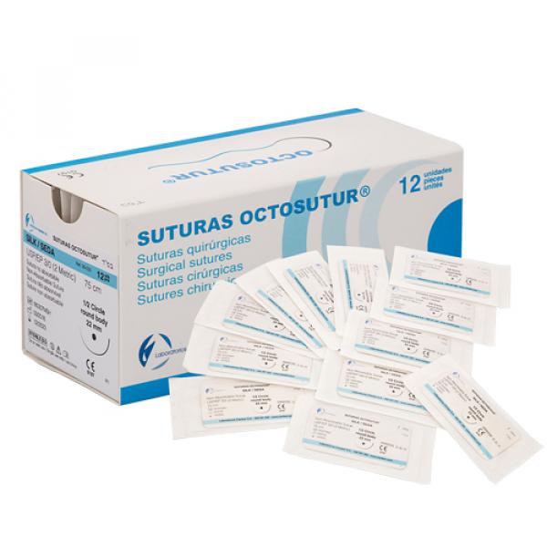 Octosutur: Silk sutures 3/0 - 75 cm - Circular 1/2 of 22 mm (12 pcs) Img: 202311181