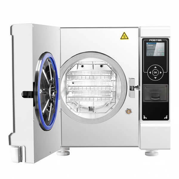 Autoclave Foster Clase B 12 litros NEXO con puerta abierta mostrando la cámara de esterilización interior