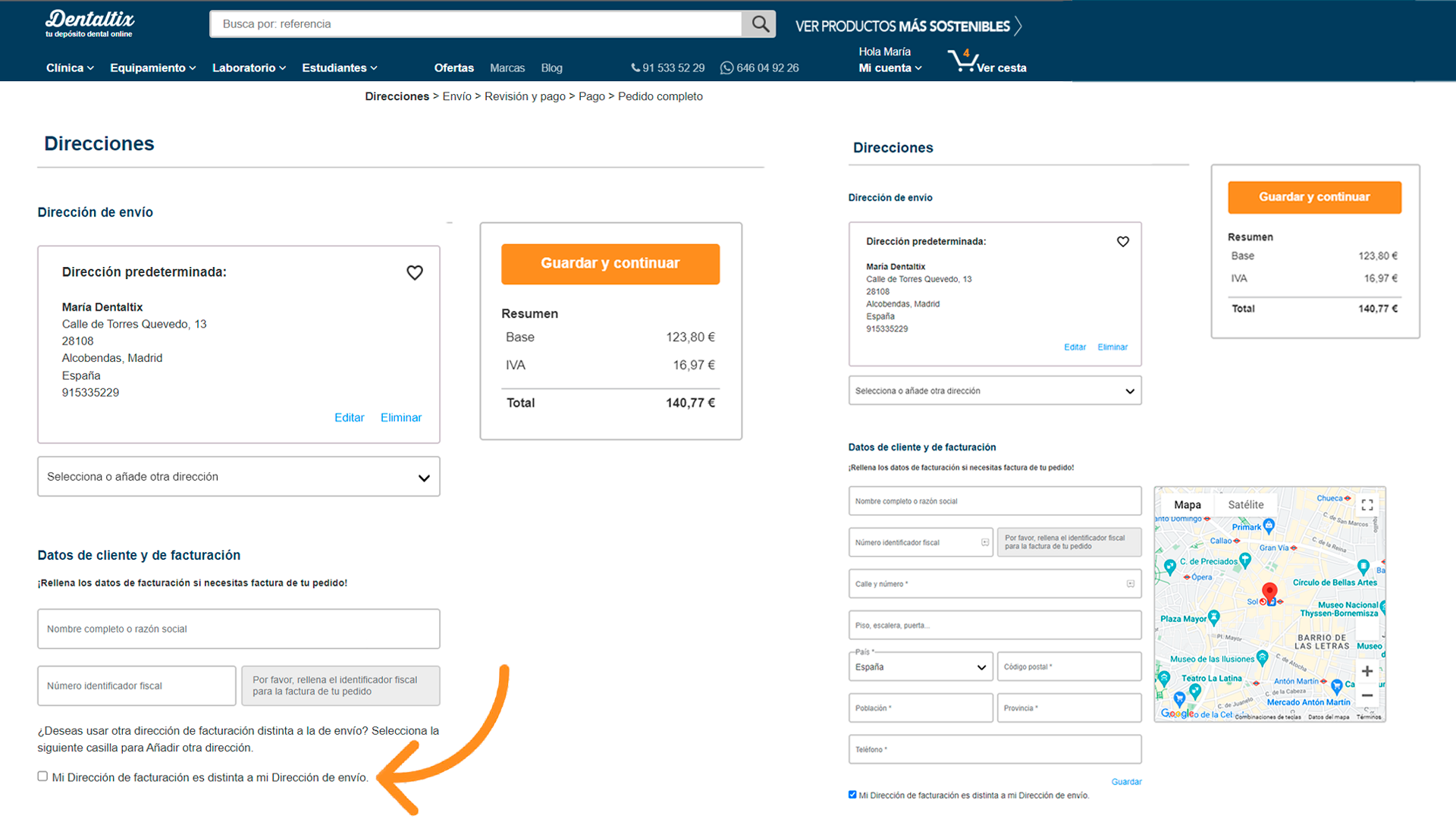 Cambiar dirección facturación en Dentaltix