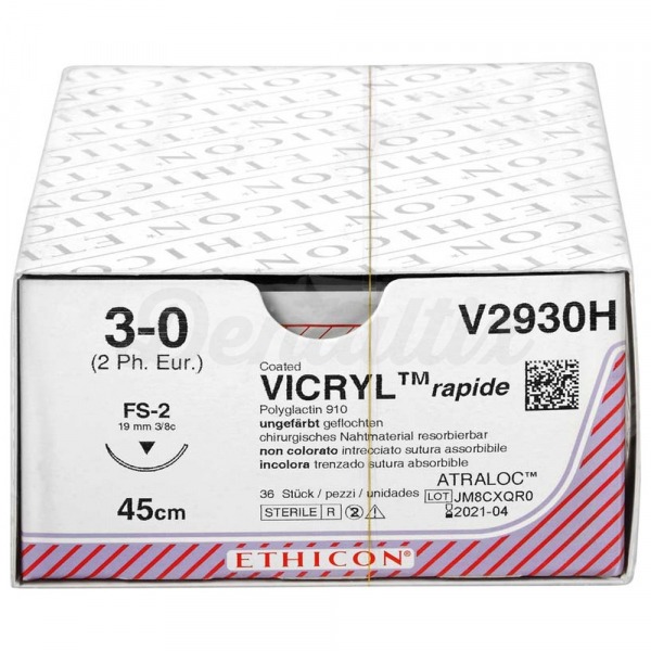 Vicryl Rapide: Suturas Reabsorbibles Sintéticas - 36 uds - T: FS2 - C: 3-0 - L.H: 45 cm Img: 202409281