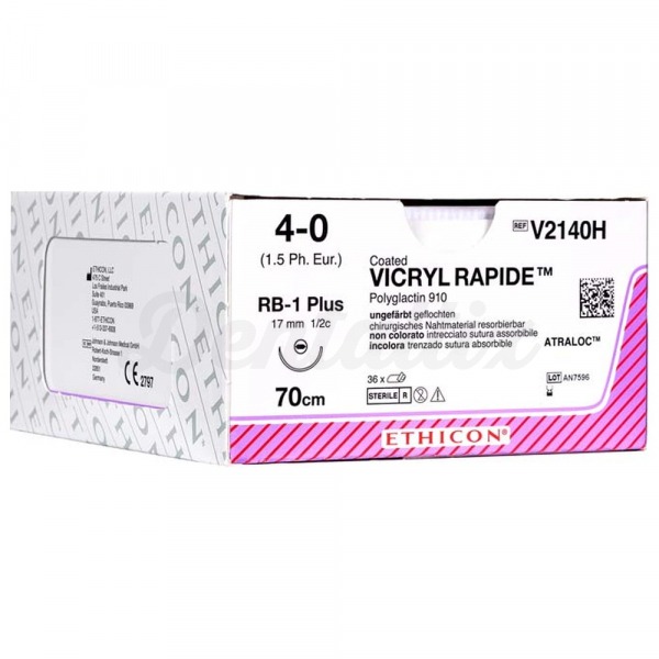 Vicryl Rapide: Suturas Reabsorbibles Sintéticas - 36 uds - T: RB1 PLUS - C: 4-0 - L.H: 70 cm Img: 202409281