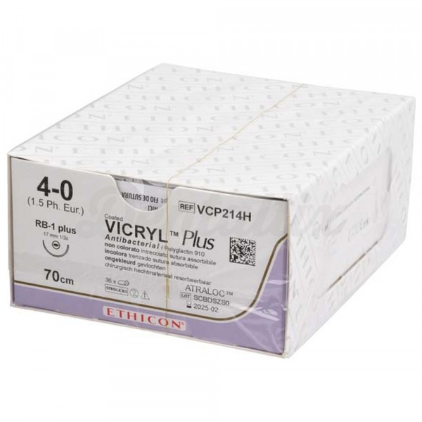 Vicryl Plus: Suturas Reabsorbibles Sintéticas (36 uds) - T: RB1 Plus - C: 4-0 - L.H: 70 cm Img: 202409281