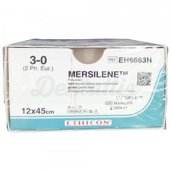 Mersilene: Sutura No Reabsorbible de Poliéster - 36 uds - T: Verde - C: 3-0 - L.H: 45 cm Img: 202409281