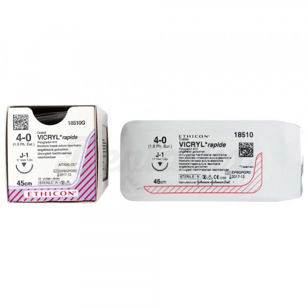 Vicryl Rapide: Suturas Reabsorbibles Sintéticas - 12 uds - T: J1 - C: 4-0 - L.H: 45 cm Img: 202409281
