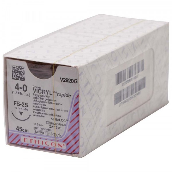 Vicryl Rapide: Suturas Reabsorbibles Sintéticas - 12 uds - T: FS2S - C: 4-0 - L.H: 45 cm Img: 202409281