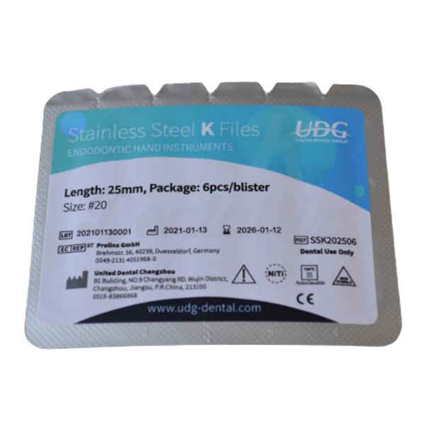 Stainless Steel K Files: Limas de Acero Inoxidable de 25 mm (6 uds) - Nº20