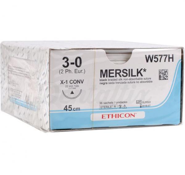 SUTURA MERSILK ETHICON W577H T1/2C 3.0 22 mm 36 ud Img: 201807031