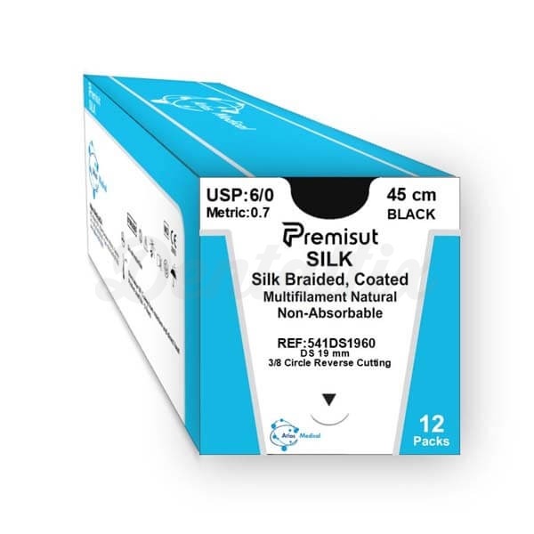 Sutura SEDA PREMISUT 3/8 Triangular DS19mm 2/0 Negra Trenzada75cm Img: 202304011