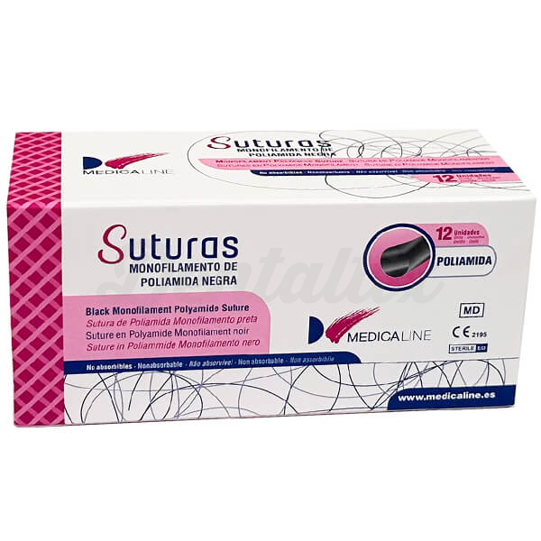 Sutura Monofilamento de Poliamida Negra (12 uds) - F: 3/8 Círculo -C: 4/0 -L.H: 75 cm -L.A: 19 mm Img: 202508161