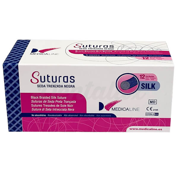 Sutura de Seda Trenzada Negra No Absorbible (12 uds) - F: 3/8 Círculo -C: 3/0 -L.H: 75 cm -L.A: 19 mm Img: 202508161