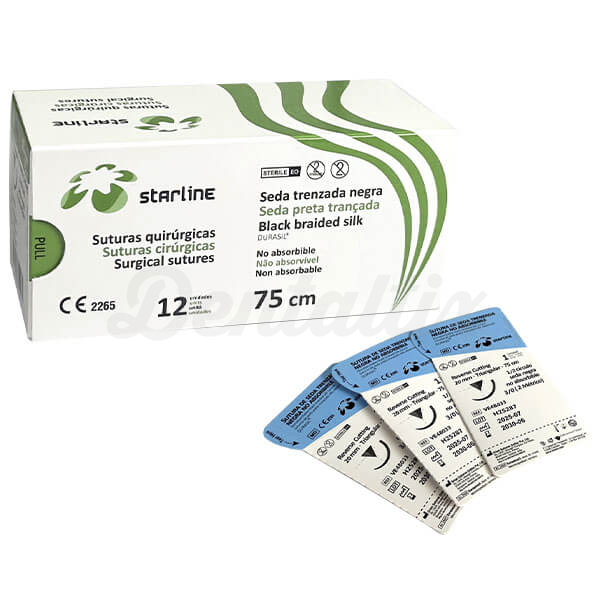 Sutura de Seda Trenzada Negra (12 uds) - F: 1/2 Círculo -C: 4/0 -L.H: 75 cm -L.A: 20 mm Img: 202510041