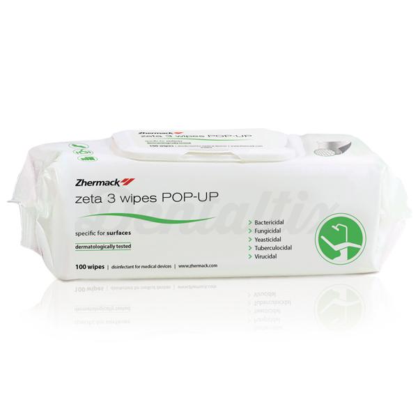 Zeta 3 Wipes Pop Up - Toallitas Desinfectantes de Superficies (100 uds) - Zhermack