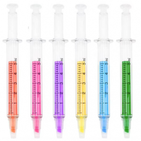 Surligneurs fluorescents en forme de seringue (12 pcs) Img: 202509131 Surligneurs fluorescents en forme de seringue (12 pcs) Img: 202509131