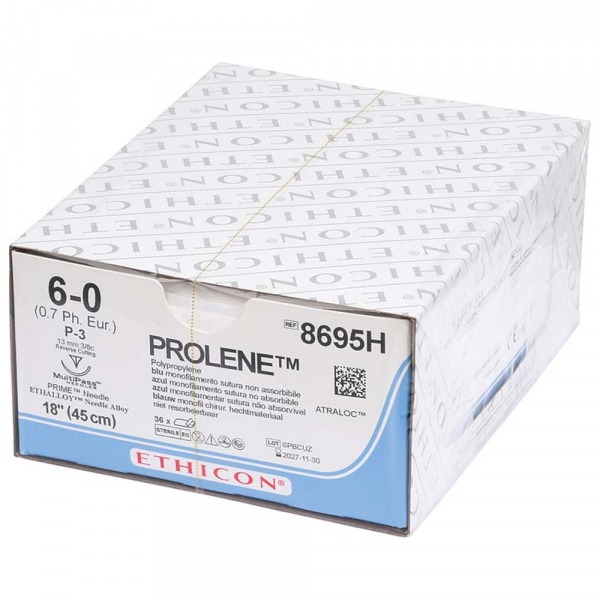 Prolene : Suture en polypropylène non résorbable (36 pcs) - T : P3 Prime - C : 6 - 0 - L.H : 45 cm Img: 202411301