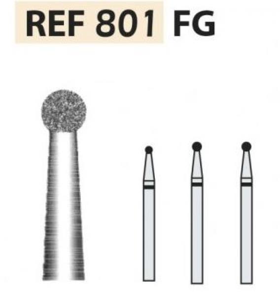 50 Fraises Diamantées Dentaires FG Boule Ronde 801/012M – Grain Standard – Pour Laboratoire Et Clinique