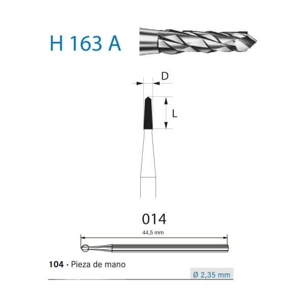 H 163 A : Fraise conique en Tungstène pour la Chirurgie Maxillo-faciale (5 pcs) - H163A.104.014 Img: 202304081