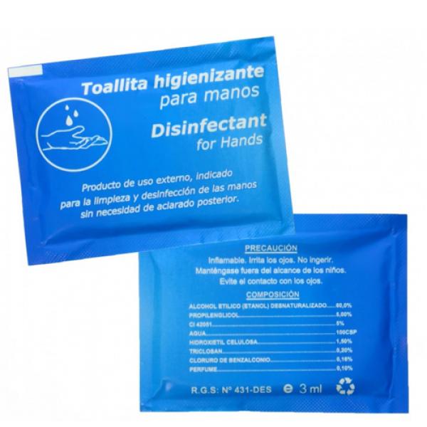 Lingettes désinfectantes hydroalcooliques pour les mains (1000 unités, 3 ml) Img: 202101091