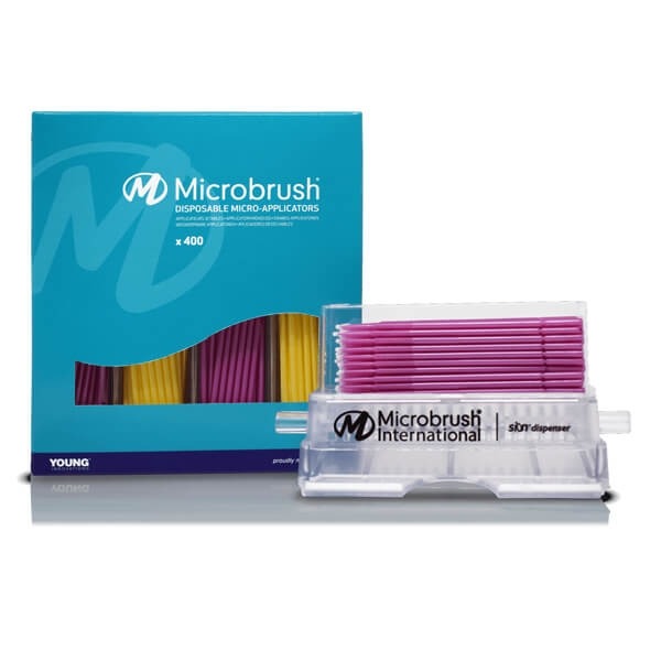 Microbrush Plus : Kit d'applicateurs jetables avec distributeur (400 pièces) - Fin (jaune et rose) Img: 202304081