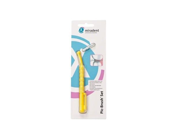 Pic-Brush®: Brosses interdentaires avec support et pièces de rechange-Support jaune + brosse Img: 202010171