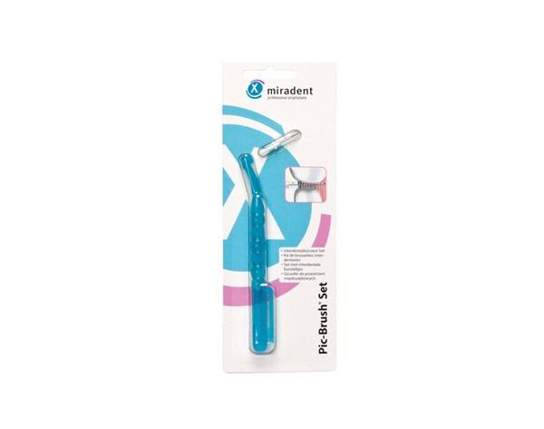 Pic-Brush®: Brosses interdentaires avec support et pièces de rechange-Support bleu transparent + pinceau Img: 202010171