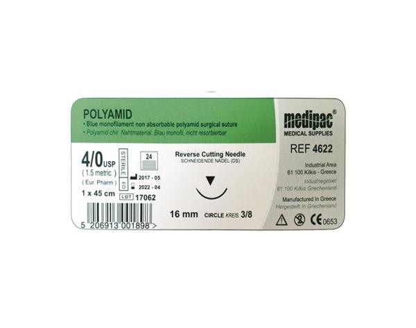 Sutures en polyamide 45cm 3/8 circ.16mm - 4/0 45cm 3/8 cir.16mm POLYAMIDE Img: 202210011