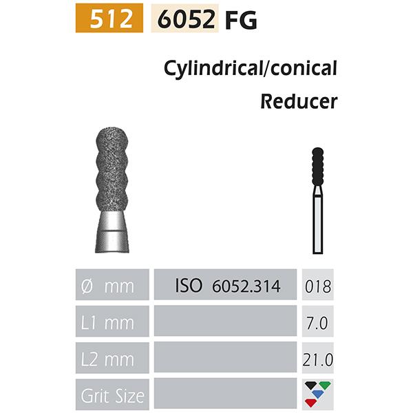 Fraises 6052 diamant-FG réducteur cylindrique ou conique X5UDS. (6052-018 F ROUGE) Img: 202110301