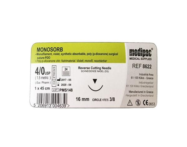 Sutures MONOSORB PDA monofilament 45cm 3/8 cir.16mm - 4/0 45cm Img: 202305271