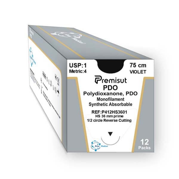 Suture absorbable Mono-filament PolyIdioxanone PDO Triangulaire Violet (12 unités) - 1/2 HS36mm 1 75cm Img: 202306031