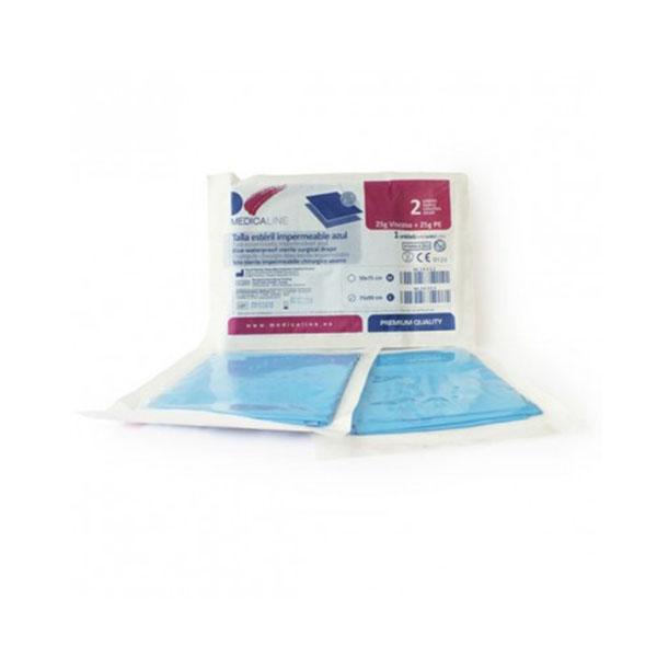 DRAPS STÉRILES BLEU L 75x90cm 25+25g. VISC.PE 50u Img: 202009261